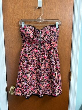 Material Girl Black Floral Zip-Front Dress with Pink, Orange and Purple Accents